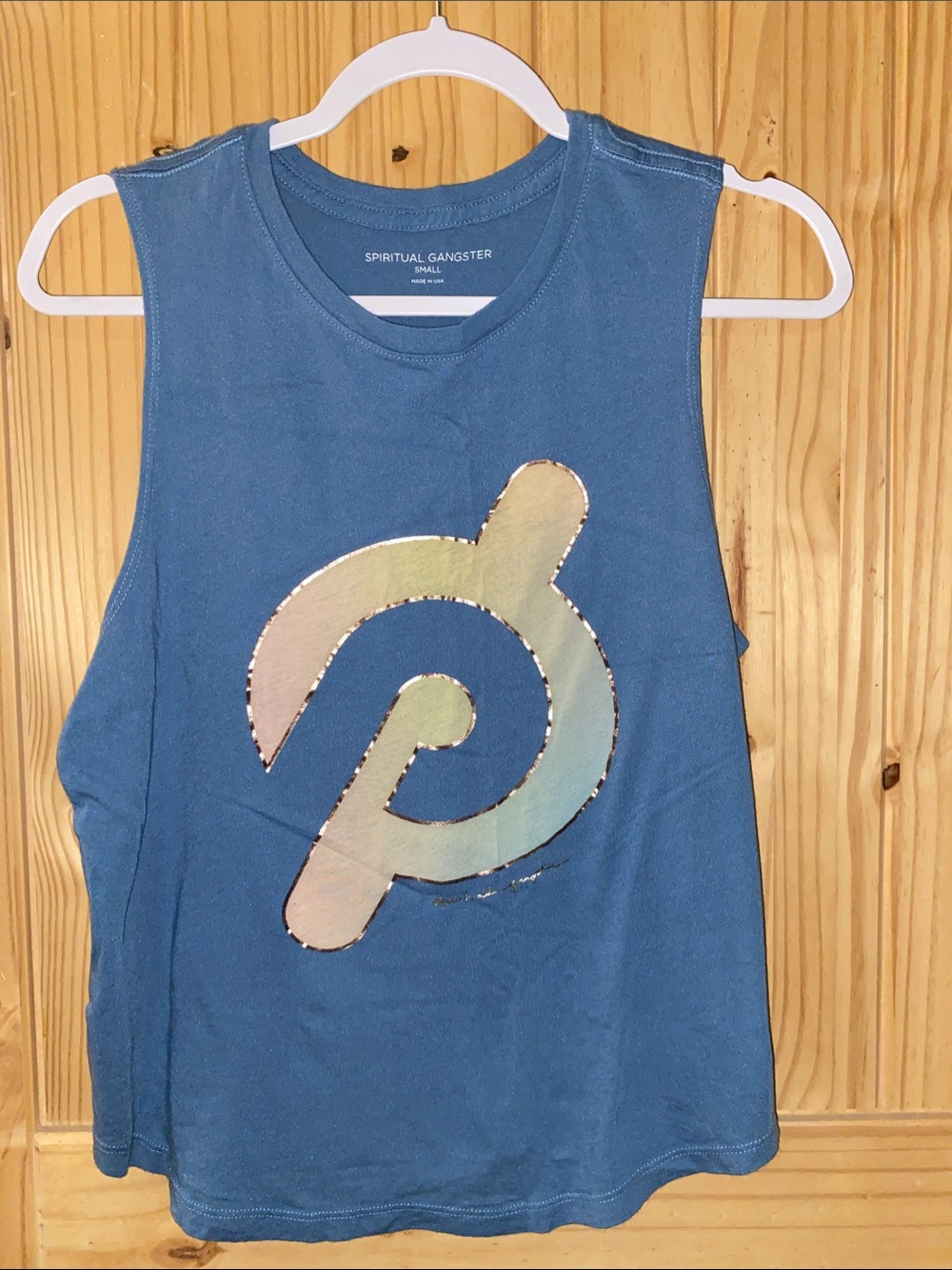 Spiritual Gangster Blue Muscle Tee with Iridescent Logo